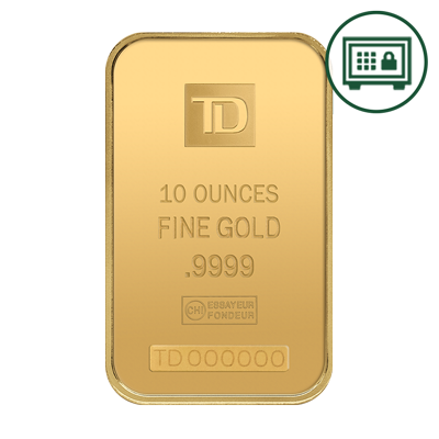A picture of a 10 oz TD Gold Bar - Secure Storage